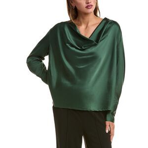 Luxe Always Womens  Satin Cowl Neck Blouse, Green